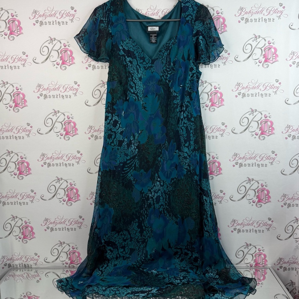 Believe woman dress long maxi Y2K Elegant Teal and Black Floral Dress